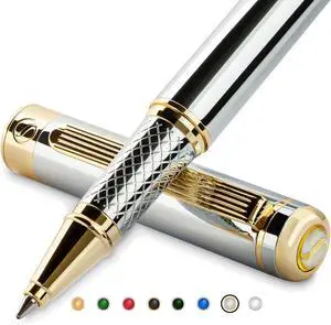 Scriveiner Silver Chrome Rollerball Pen - Stunning Luxury Pen, Real Gold Plating, Schmidt Ink Refill, Best Roller Ball Pen Gift Set for Men & Women, Professional, Executive Office, Fancy Pens Scriveiner Silver Chrome Rollerball Pen - Stunning Luxury Pen, Real Gold Plating, Schmidt Ink Refill, Best Roller Ball Pen Gift Set for Men & Women, Professional, Executive Office, Fancy Pens