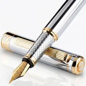 Scriveiner Silver Chrome Fountain Pen - Stunning Luxury Pen, Real Gold Finish, Schmidt Gilded Nib (Broad), Best Gift Set for Men & Women, Professional, Executive Office, Nice Designer Pens Scriveiner Silver Chrome Fountain Pen - Stunning Luxury Pen, Real Gold Finish, Schmidt Gilded Nib (Broad), Best Gift Set for Men & Women, Professional, Executive Office, Nice Designer Pens