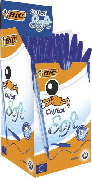 BIC Cristal Soft Ballpoint Pens Non-Retractable Blue Box of 50 BIC Cristal Soft Ballpoint Pens Non-Retractable Blue Box of 50