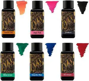 Diamine - 30ml Fountain Pen Ink - Color Wheel - 6 Pack - Autumn Oak, Hope Pink, Jet Black, Ultra Green, Majestic Blue, Red Dragon Diamine - 30ml Fountain Pen Ink - Color Wheel - 6 Pack - Autumn Oak, Hope Pink, Jet Black, Ultra Green, Majestic Blue, Red Dragon
