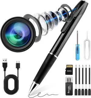 Mini Spy Camera Pen 1080P Full HD Video Recorder with 64GB Card, USB Charging, Security Surveillance Camera Mini Spy Camera Pen 1080P Full HD Video Recorder with 64GB Card, USB Charging, Security Surveillance Camera
