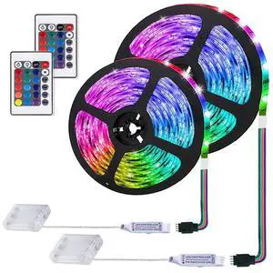 LED Strip Lights Battery Powered, 24 Keys Remote Control Light Strip for Parties, DIY Indoor Decoration, 6.56ft/2m, 2 Pack LED Strip Lights Battery Powered, 24 Keys Remote Control Light Strip for Parties, DIY Indoor Decoration, 6.56ft/2m, 2 Pack
