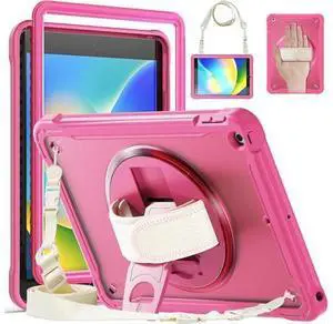 Case for iPad 10.2 inch 9th / 8th / 7th Generation (2021/2020 / 2019) Heavy Duty Rugged Shockproof Tablet Cover with 360° Rotating Hand Strap Foldable Hidden Stand & Shoulder Strap, Pink Case for iPad 10.2 inch 9th / 8th / 7th Generation (2021/2020 / 2019) Heavy Duty Rugged Shockproof Tablet Cover with 360° Rotating Hand Strap Foldable Hidden Stand & Shoulder Strap, Pink