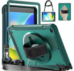 Case for iPad 10.2 inch 9th / 8th / 7th Generation (2021/2020 / 2019) Heavy Duty Rugged Shockproof Tablet Cover with 360° Rotating Hand Strap Foldable Hidden Stand & Shoulder Strap, Teal Case for iPad 10.2 inch 9th / 8th / 7th Generation (2021/2020 / 2019) Heavy Duty Rugged Shockproof Tablet Cover with 360° Rotating Hand Strap Foldable Hidden Stand & Shoulder Strap, Teal