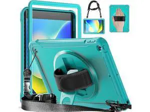 Case for iPad 10.2 inch 9th / 8th / 7th Generation (2021/2020 / 2019) Heavy Duty Rugged Shockproof Tablet Cover with 360° Rotating Hand Strap Foldable Hidden Stand & Shoulder Strap, Blue Case for iPad 10.2 inch 9th / 8th / 7th Generation (2021/2020 / 2019) Heavy Duty Rugged Shockproof Tablet Cover with 360° Rotating Hand Strap Foldable Hidden Stand & Shoulder Strap, Blue