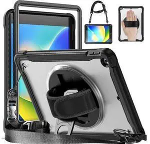 Case for iPad 10.2 inch 9th / 8th / 7th Generation (2021/2020 / 2019) Heavy Duty Rugged Shockproof Tablet Cover with 360° Rotating Hand Strap Foldable Hidden Stand & Shoulder Strap, Black Case for iPad 10.2 inch 9th / 8th / 7th Generation (2021/2020 / 2019) Heavy Duty Rugged Shockproof Tablet Cover with 360° Rotating Hand Strap Foldable Hidden Stand & Shoulder Strap, Black
