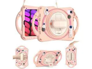 Kid Case for New iPad Mini 6(8.3 inch 2021), Shockproof Rubber Mini 6 Case A2567/A2568/A2569 with Pencil Holder+Kickstand+Hand Strap+Shoulder Belt Handle Grip, Pink Kid Case for New iPad Mini 6(8.3 inch 2021), Shockproof Rubber Mini 6 Case A2567/A2568/A2569 with Pencil Holder+Kickstand+Hand Strap+Shoulder Belt Handle Grip, Pink