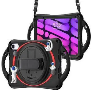 Kid Case for New iPad Mini 6(8.3 inch 2021), Shockproof Rubber Mini 6 Case A2567/A2568/A2569 with Pencil Holder+Kickstand+Hand Strap+Shoulder Belt Handle Grip,Black Kid Case for New iPad Mini 6(8.3 inch 2021), Shockproof Rubber Mini 6 Case A2567/A2568/A2569 with Pencil Holder+Kickstand+Hand Strap+Shoulder Belt Handle Grip,Black