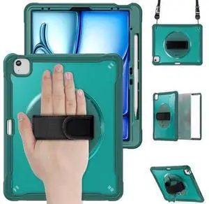 iPad Air 13 inch Case 2024 M2 Chip Dual-Layer Protective Tablet Cover,Lightweight Durable,Shock-Absorbing Corners with 360° Rotating Hand Strap and Hidden Kickstand & Shoulder Strap, Teal iPad Air 13 inch Case 2024 M2 Chip Dual-Layer Protective Tablet Cover,Lightweight Durable,Shock-Absorbing Corners with 360° Rotating Hand Strap and Hidden Kickstand & Shoulder Strap, Teal