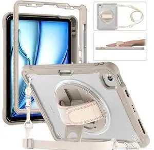 iPad Air 11 inch Case 2024 M2 Chip Dual-Layer Protective Tablet Cover,Lightweight Durable,Shock-Absorbing Corners with 360° Rotating Hand Strap and Hidden Kickstand & Shoulder Strap, Khaki iPad Air 11 inch Case 2024 M2 Chip Dual-Layer Protective Tablet Cover,Lightweight Durable,Shock-Absorbing Corners with 360° Rotating Hand Strap and Hidden Kickstand & Shoulder Strap, Khaki