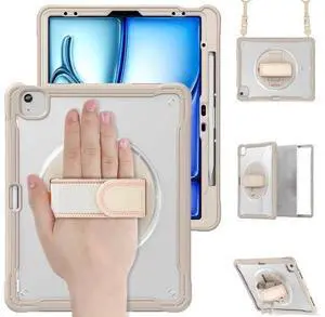 iPad Air 13 inch Case 2024 M2 Chip Dual-Layer Protective Tablet Cover,Lightweight Durable,Shock-Absorbing Corners with 360° Rotating Hand Strap and Hidden Kickstand & Shoulder Strap, Khaki iPad Air 13 inch Case 2024 M2 Chip Dual-Layer Protective Tablet Cover,Lightweight Durable,Shock-Absorbing Corners with 360° Rotating Hand Strap and Hidden Kickstand & Shoulder Strap, Khaki