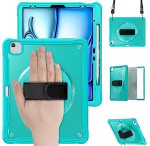 iPad Air 13 inch Case 2024 M2 Chip Dual-Layer Protective Tablet Cover,Lightweight Durable,Shock-Absorbing Corners with 360° Rotating Hand Strap and Hidden Kickstand & Shoulder Strap, Blue iPad Air 13 inch Case 2024 M2 Chip Dual-Layer Protective Tablet Cover,Lightweight Durable,Shock-Absorbing Corners with 360° Rotating Hand Strap and Hidden Kickstand & Shoulder Strap, Blue