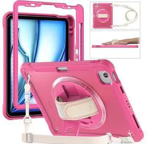 iPad Air 11 inch Case 2024 M2 Chip Dual-Layer Protective Tablet Cover,Lightweight Durable,Shock-Absorbing Corners with 360° Rotating Hand Strap and Hidden Kickstand & Shoulder Strap, Pink iPad Air 11 inch Case 2024 M2 Chip Dual-Layer Protective Tablet Cover,Lightweight Durable,Shock-Absorbing Corners with 360° Rotating Hand Strap and Hidden Kickstand & Shoulder Strap, Pink