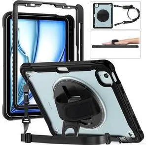 iPad Air 11 inch Case 2024 M2 Chip Dual-Layer Protective Tablet Cover,Lightweight Durable,Shock-Absorbing Corners with 360° Rotating Hand Strap and Hidden Kickstand & Shoulder Strap, Black iPad Air 11 inch Case 2024 M2 Chip Dual-Layer Protective Tablet Cover,Lightweight Durable,Shock-Absorbing Corners with 360° Rotating Hand Strap and Hidden Kickstand & Shoulder Strap, Black