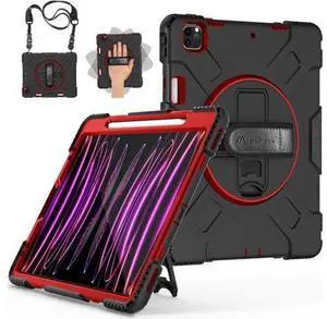 Case for iPad Pro 12.9 2022/2021: Military Grade Heavy Duty Shockproof Cover for iPad Pro 12.9 Inch 6th/5th Generation- Pencil Holder - Rotating Stand - Hand/Shoulder Strap - Red Case for iPad Pro 12.9 2022/2021: Military Grade Heavy Duty Shockproof Cover for iPad Pro 12.9 Inch 6th/5th Generation- Pencil Holder - Rotating Stand - Hand/Shoulder Strap - Red