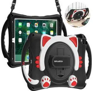 iPad 8th/7th Generation 10.2 Case Kids, Silicone Shockproof Protective Rubber Cover with Handle Grip, Kickstand, Pencil Holder, Hand Strap, Shoulder Strap for iPad 10.5 Inch 2019/2017-Black+Red iPad 8th/7th Generation 10.2 Case Kids, Silicone Shockproof Protective Rubber Cover with Handle Grip, Kickstand, Pencil Holder, Hand Strap, Shoulder Strap for iPad 10.5 Inch 2019/2017-Black+Red