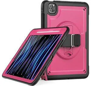 Case for iPad Air 5 (2022) M1 Chip/iPad Air 4th 2020 10.9 inch Multilayered Rugged Durable Shockproof Tablet Cover with 360° Rotating Hand Strap Foldable Hidden Stand, Pink Case for iPad Air 5 (2022) M1 Chip/iPad Air 4th 2020 10.9 inch Multilayered Rugged Durable Shockproof Tablet Cover with 360° Rotating Hand Strap Foldable Hidden Stand, Pink