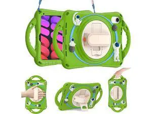 Kid Case for New iPad Mini 6(8.3 inch 2021), Shockproof Silicone Mini 6 Case A2567/A2568/A2569 with Pencil Holder+Kickstand+Hand Strap+Shoulder Belt Handle Grip, Glass Green Kid Case for New iPad Mini 6(8.3 inch 2021), Shockproof Silicone Mini 6 Case A2567/A2568/A2569 with Pencil Holder+Kickstand+Hand Strap+Shoulder Belt Handle Grip, Glass Green