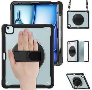 iPad Air 13 inch Case 2024 M2 Chip Dual-Layer Protective Tablet Cover,Lightweight Durable,Shock-Absorbing Corners with 360° Rotating Hand Strap and Hidden Kickstand & Shoulder Strap iPad Air 13 inch Case 2024 M2 Chip Dual-Layer Protective Tablet Cover,Lightweight Durable,Shock-Absorbing Corners with 360° Rotating Hand Strap and Hidden Kickstand & Shoulder Strap