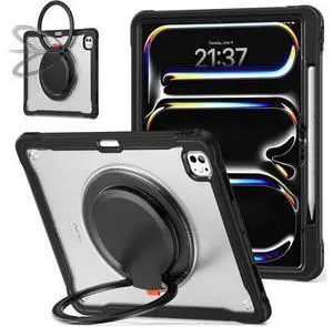 iPad Pro 11 inch Case 2024 M4 Chip Lightweight Dual-Layer Protective Tablet Cover, Durable Shock-Absorbing Corners with 360° Rotating Retractable Kickstand Ring Built-in Pen Slot, Black iPad Pro 11 inch Case 2024 M4 Chip Lightweight Dual-Layer Protective Tablet Cover, Durable Shock-Absorbing Corners with 360° Rotating Retractable Kickstand Ring Built-in Pen Slot, Black