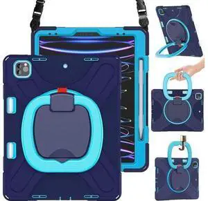 iPad Pro 12.9 Case 2022/2021/2020/2018: Heavy Duty Shockproof Cover for iPad Pro 12.9 Inch 6th/5th/4th/3rd Generation- Pencil Holder/Rotating Handle Grip/Stable Kickstand/Shoulder Strap, Navy iPad Pro 12.9 Case 2022/2021/2020/2018: Heavy Duty Shockproof Cover for iPad Pro 12.9 Inch 6th/5th/4th/3rd Generation- Pencil Holder/Rotating Handle Grip/Stable Kickstand/Shoulder Strap, Navy