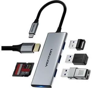 USB C Hub for MacBook, VENTION USB Type C Hub Multiport Adapter 6 in 1 with 4K HDMI USB 3.0 Data Transfer SD/TF Card Reader, USB C Dongle Compatible with MacBook Pro/Air, iPad Pro/Air USB C Hub for MacBook, VENTION USB Type C Hub Multiport Adapter 6 in 1 with 4K HDMI USB 3.0 Data Transfer SD/TF Card Reader, USB C Dongle Compatible with MacBook Pro/Air, iPad Pro/Air