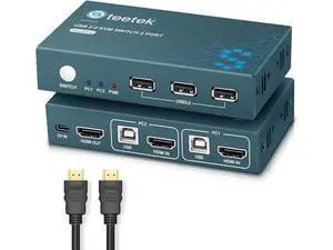 KVM Switch 1 Monitor 2 Computers with 4K@60Hz Ultra HD Resolution, HDMI KVM Switch 3 USB 2.0 Hub, 2 Port KVM Switch Support Button Switch, 2 HDMI Cables & 2 USB Cables Included KVM Switch 1 Monitor 2 Computers with 4K@60Hz Ultra HD Resolution, HDMI KVM Switch 3 USB 2.0 Hub, 2 Port KVM Switch Support Button Switch, 2 HDMI Cables & 2 USB Cables Included