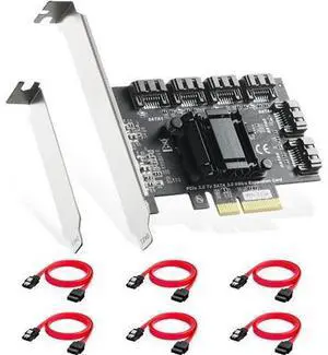 PCIE X4 to SATA Card 6 Port, 6Gbps SATA 3.0 Binardat Controller, Includes 4 Cables and Low Profile Bracket, for Windows 10/11 PCIE X4 to SATA Card 6 Port, 6Gbps SATA 3.0 Binardat Controller, Includes 4 Cables and Low Profile Bracket, for Windows 10/11