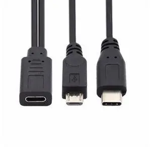 Type-C USB-C Female to Type-C USB-C USB 3.1 & Micro USB Male Splitter Extension Charge Cable Type-C USB-C Female to Type-C USB-C USB 3.1 & Micro USB Male Splitter Extension Charge Cable