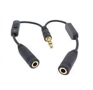 SM Black 3.5mm Stereo Male to Double 3.5mm Female Audio Headphone Y Splitter Cable with Volume Switch SM Black 3.5mm Stereo Male to Double 3.5mm Female Audio Headphone Y Splitter Cable with Volume Switch