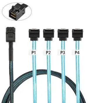 SM Internal Mini SAS SFF-8643 Host to Angled 4 SATA Target Hard Disk 6Gbps Data Server Raid Cable 1m SM Internal Mini SAS SFF-8643 Host to Angled 4 SATA Target Hard Disk 6Gbps Data Server Raid Cable 1m