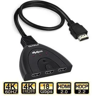 HDMI Switch, 4K@60Hz HDMI Splitter 3 in 1 Out, 3-Port HDMI Switcher Selector with Pigtail HDMI Cable,Supports Full HD 4K 1080P 3D Player, HDMI Hub Compatible with Fire Stick,HDTV,PS4 Game Consoles,PC HDMI Switch, 4K@60Hz HDMI Splitter 3 in 1 Out, 3-Port HDMI Switcher Selector with Pigtail HDMI Cable,Supports Full HD 4K 1080P 3D Player, HDMI Hub Compatible with Fire Stick,HDTV,PS4 Game Consoles,PC