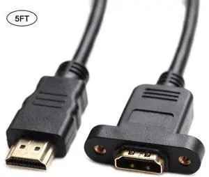 Bluwee HDMI Extension Cable High Speed HDMI Male to Female Extension Wire Cord HDMI Extender w/Screw Nut for Panel Mount - Gold Plated Plugs Black (5FT) Bluwee HDMI Extension Cable High Speed HDMI Male to Female Extension Wire Cord HDMI Extender w/Screw Nut for Panel Mount - Gold Plated Plugs Black (5FT)