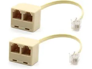RJ11 Male to Dual Female 6P4C Splitter Connector Telephone Adapter Plug Cord Cable Male to 2 Female Converter Separator Cord for Landline (2 of Pack) RJ11 Male to Dual Female 6P4C Splitter Connector Telephone Adapter Plug Cord Cable Male to 2 Female Converter Separator Cord for Landline (2 of Pack)