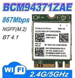 Broadcom BCM94371ZAE BCM94371 BCM4371 802.11 AC NGFF M2 867Mbps WiFi & Bluetooth 4.1 Combo SPS 843549-001 Wireless network card Broadcom BCM94371ZAE BCM94371 BCM4371 802.11 AC NGFF M2 867Mbps WiFi & Bluetooth 4.1 Combo SPS 843549-001 Wireless network card