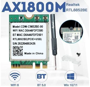 Wifi 6 Realtek RTL8852BE Network Card 1800Mbps BT 5.0 Dual Band Wireless Wi-Fi Adapter 802.11ac/ax 2.4G/5Ghz MU-MIMO For Win 10 Wifi 6 Realtek RTL8852BE Network Card 1800Mbps BT 5.0 Dual Band Wireless Wi-Fi Adapter 802.11ac/ax 2.4G/5Ghz MU-MIMO For Win 10