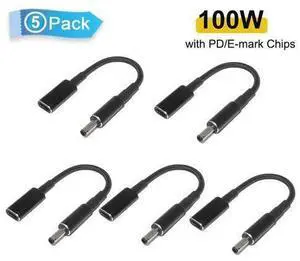 (5-Pack) 100W USB C Type C Female to 4.5x3.0mm DC Tip (Black Tip) Power Adapter Converter Cable for Dell Laptop Notebook Chargers (5-Pack) 100W USB C Type C Female to 4.5x3.0mm DC Tip (Black Tip) Power Adapter Converter Cable for Dell Laptop Notebook Chargers