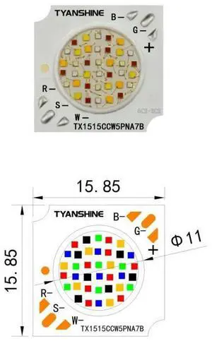 TX-1515RGBWS50 RGBWW 5-in-1 COB LED Chip 50W Size 15.85mm High Power Stage Lighting Source TX-1515RGBWS50 RGBWW 5-in-1 COB LED Chip 50W Size 15.85mm High Power Stage Lighting Source