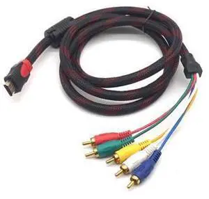HD 1080P HDMI Male To 5 RCA RGB AV Cable Connector Audio Video Cord Adapter 5ft/1.5m With Gold-plated Plug Magnet Ring HD 1080P HDMI Male To 5 RCA RGB AV Cable Connector Audio Video Cord Adapter 5ft/1.5m With Gold-plated Plug Magnet Ring
