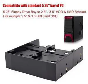 2.5" 3.5" HDD SSD Tray to 5.25"Floppy Drive Bay PC Case Adapter Mounting Bracket 2.5" 3.5" HDD SSD Tray to 5.25"Floppy Drive Bay PC Case Adapter Mounting Bracket