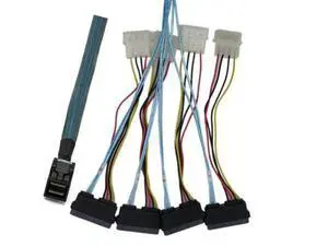 Internal Mini SAS SFF-8643 to (4) 29pin SFF-8482 Connectors with SATA Power Cable 1M Internal Mini SAS SFF-8643 to (4) 29pin SFF-8482 Connectors with SATA Power Cable 1M
