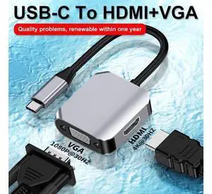 2 In 1 Type-C / USB-C to HDMI 4K@30Hz & VGA Adapter Converter phone to HDTV + VGA,Type-C docking station to HDMI+VGA expansion Hub 4K laptop 2-in-1 Converter adapter cable 2 In 1 Type-C / USB-C to HDMI 4K@30Hz & VGA Adapter Converter phone to HDTV + VGA,Type-C docking station to HDMI+VGA expansion Hub 4K laptop 2-in-1 Converter adapter cable