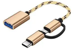 2-in-1 OTG adapter cable nylon braided USB 2.0 to Micro USB Type C sync adapter, 2-in-1 OTG adapter for MacBook 2-in-1 OTG adapter cable nylon braided USB 2.0 to Micro USB Type C sync adapter, 2-in-1 OTG adapter for MacBook