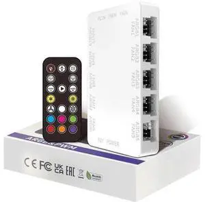 ARGB Fan Hub, 10-Port 4 Pin PC Fan Controller, 5V-3Pin, Magnetic Suction, SATA Power Input, Rf Remote & Chassis Key Control, Support 10 ARGB PWM Fans Splitter, White ARGB Fan Hub, 10-Port 4 Pin PC Fan Controller, 5V-3Pin, Magnetic Suction, SATA Power Input, Rf Remote & Chassis Key Control, Support 10 ARGB PWM Fans Splitter, White