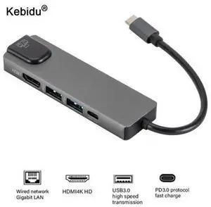 4K USB C Hub to Gigat Ethernet Rj45 Lan 5 in 1 USB Type C Hub Adapter for Mac book Pro Thunderbolt 3 USB-C Charger PD 4K USB C Hub to Gigat Ethernet Rj45 Lan 5 in 1 USB Type C Hub Adapter for Mac book Pro Thunderbolt 3 USB-C Charger PD