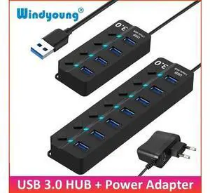 USB 3.0 Hub 4 / 7 Port Super Speed USB 3 Hub with Individual Power Switches & EU/US/UK Power Adapter for MacBook Laptop PC USB 3.0 Hub 4 / 7 Port Super Speed USB 3 Hub with Individual Power Switches & EU/US/UK Power Adapter for MacBook Laptop PC