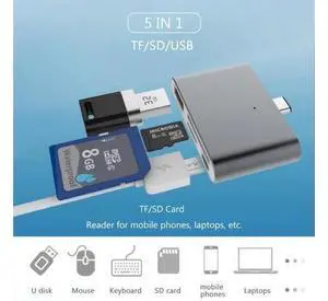5 IN 1 Multi-function Type-C HUB OTG USB 3.0 U Disk TF/SD Card Reader Converter Adapter Plug & Play for mole phones laptops 5 IN 1 Multi-function Type-C HUB OTG USB 3.0 U Disk TF/SD Card Reader Converter Adapter Plug & Play for mole phones laptops