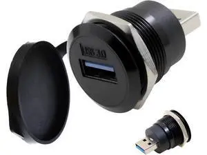 USB 3.0 Male to Female Waterproof Mounting Adapter 5Gbps Data Transfer & Charging Threaded Round Socket Converter with Nut Fixing for Panel Mount Dustproof and Durable (Black) USB 3.0 Male to Female Waterproof Mounting Adapter 5Gbps Data Transfer & Charging Threaded Round Socket Converter with Nut Fixing for Panel Mount Dustproof and Durable (Black)
