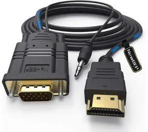 HDMI to VGA Cable Adapter with 3.5mm Audio Cord 1080P HD 6ft/1.8m Gold-Plated HDMI Male to VGA Male Active Video Converter Cord Support Notebook PC DVD Player Laptop TV Projector Monitor HDMI to VGA Cable Adapter with 3.5mm Audio Cord 1080P HD 6ft/1.8m Gold-Plated HDMI Male to VGA Male Active Video Converter Cord Support Notebook PC DVD Player Laptop TV Projector Monitor