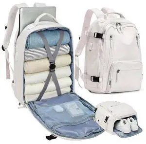 Travel Backpack for Women Men, Waterproof Carry on Backpack for Flight Approved Personal Item Bag, Business Laptop Backpack with USB Charging for Hiking Gym with Shoe Compartment Casual Daypack White Travel Backpack for Women Men, Waterproof Carry on Backpack for Flight Approved Personal Item Bag, Business Laptop Backpack with USB Charging for Hiking Gym with Shoe Compartment Casual Daypack White